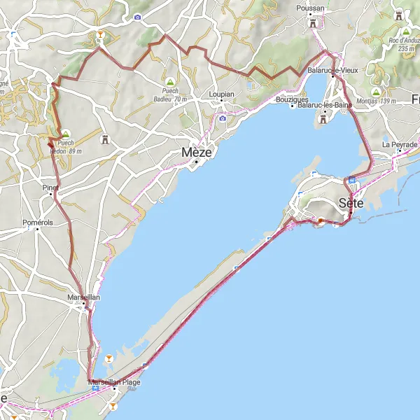 Map miniature of "Gravel Adventure: Phare Saint-Louis" cycling inspiration in Languedoc-Roussillon, France. Generated by Tarmacs.app cycling route planner