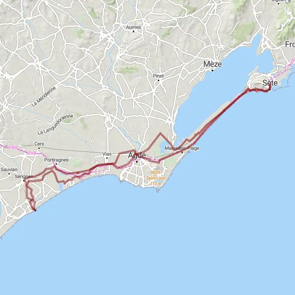 Map miniature of "Gravel Cycling Adventure in Languedoc-Roussillon" cycling inspiration in Languedoc-Roussillon, France. Generated by Tarmacs.app cycling route planner