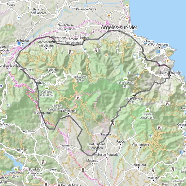 Map miniature of "Mountain Challenge" cycling inspiration in Languedoc-Roussillon, France. Generated by Tarmacs.app cycling route planner