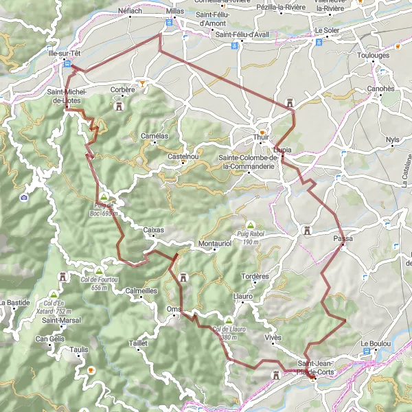 Miniature de la carte de l'inspiration cycliste "Boucle des Cols Pyrénéens" dans la Languedoc-Roussillon, France. Générée par le planificateur d'itinéraire cycliste Tarmacs.app