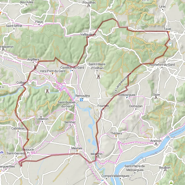 Miniature de la carte de l'inspiration cycliste "La boucle des villages authentiques du Gard" dans la Languedoc-Roussillon, France. Générée par le planificateur d'itinéraire cycliste Tarmacs.app