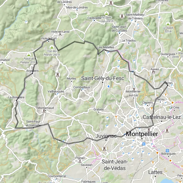 Map miniature of "Chemin du Mas du Diable Loop" cycling inspiration in Languedoc-Roussillon, France. Generated by Tarmacs.app cycling route planner