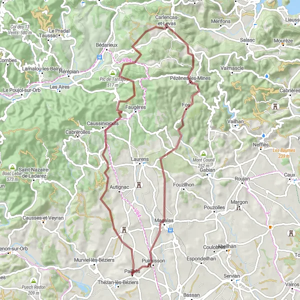 Map miniature of "Challenging Gravel Tour with Stunning Views" cycling inspiration in Languedoc-Roussillon, France. Generated by Tarmacs.app cycling route planner