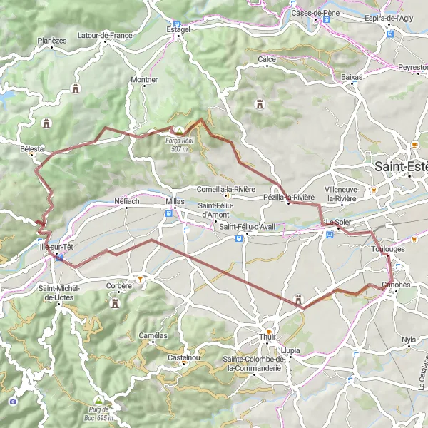 Map miniature of "The Gravel Escape" cycling inspiration in Languedoc-Roussillon, France. Generated by Tarmacs.app cycling route planner