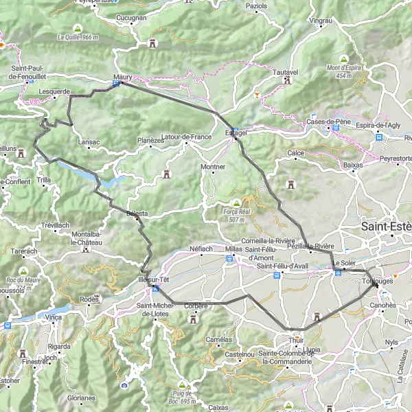 Map miniature of "The Roussillon Escapade" cycling inspiration in Languedoc-Roussillon, France. Generated by Tarmacs.app cycling route planner
