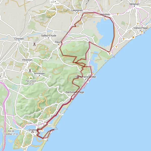 Map miniature of "Scenic Gravel Loop" cycling inspiration in Languedoc-Roussillon, France. Generated by Tarmacs.app cycling route planner