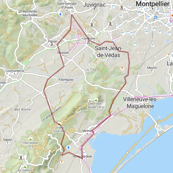 Map miniature of "Gravel Adventure to Col de la Tortue" cycling inspiration in Languedoc-Roussillon, France. Generated by Tarmacs.app cycling route planner