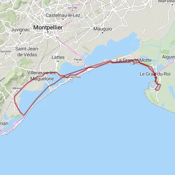 Map miniature of "Exploring Natural Wonders by Gravel" cycling inspiration in Languedoc-Roussillon, France. Generated by Tarmacs.app cycling route planner