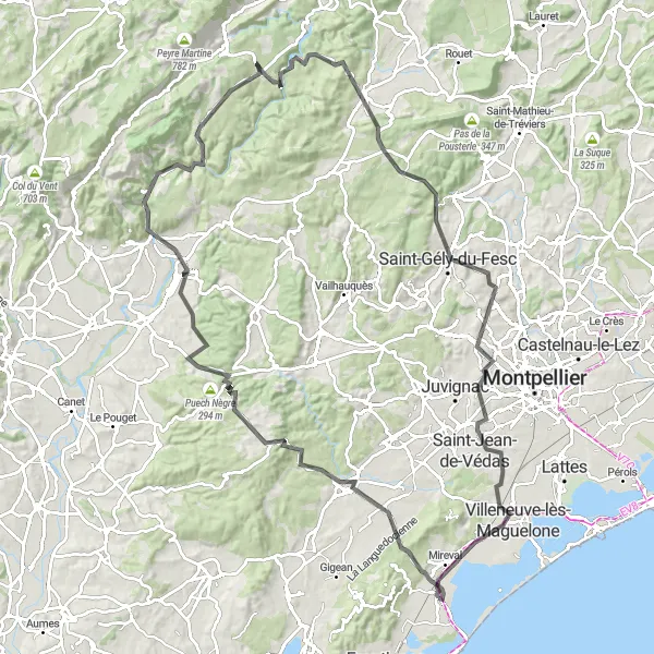 Map miniature of "Ultimate Cycling Adventure in Languedoc-Roussillon" cycling inspiration in Languedoc-Roussillon, France. Generated by Tarmacs.app cycling route planner