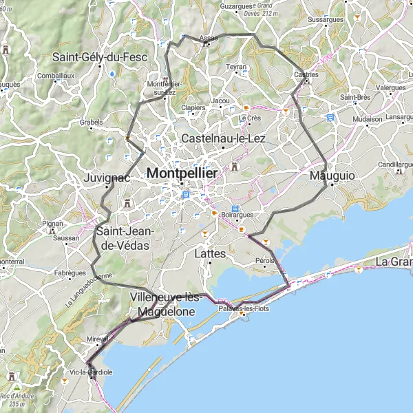 Map miniature of "Exploring Languedoc-Roussillon by Road" cycling inspiration in Languedoc-Roussillon, France. Generated by Tarmacs.app cycling route planner