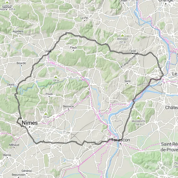 Map miniature of "Villeneuve Escape" cycling inspiration in Languedoc-Roussillon, France. Generated by Tarmacs.app cycling route planner