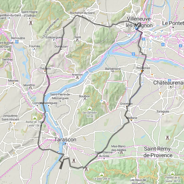 Map miniature of "Road Cycling Scenic Tour" cycling inspiration in Languedoc-Roussillon, France. Generated by Tarmacs.app cycling route planner