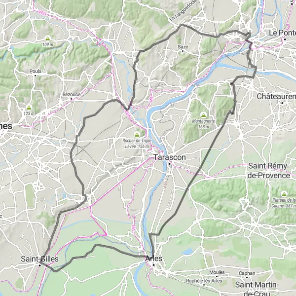 Map miniature of "Avignon Loop" cycling inspiration in Languedoc-Roussillon, France. Generated by Tarmacs.app cycling route planner