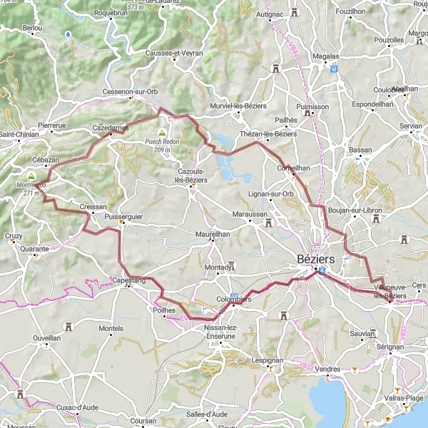 Miniature de la carte de l'inspiration cycliste "Les Chemins de la Gorge" dans la Languedoc-Roussillon, France. Générée par le planificateur d'itinéraire cycliste Tarmacs.app