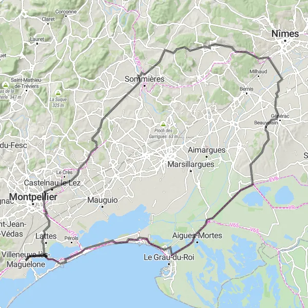 Map miniature of "The Explorer's Dream Route" cycling inspiration in Languedoc-Roussillon, France. Generated by Tarmacs.app cycling route planner
