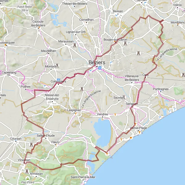 Map miniature of "The Gravel Adventure" cycling inspiration in Languedoc-Roussillon, France. Generated by Tarmacs.app cycling route planner