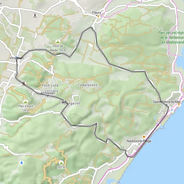 Map miniature of "The Pech Tardieu Circuit" cycling inspiration in Languedoc-Roussillon, France. Generated by Tarmacs.app cycling route planner
