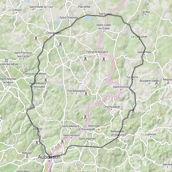 Map miniature of "Countryside Charm" cycling inspiration in Limousin, France. Generated by Tarmacs.app cycling route planner