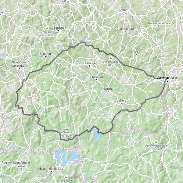 Map miniature of "Limousin Valleys Challenge" cycling inspiration in Limousin, France. Generated by Tarmacs.app cycling route planner