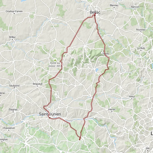 Miniature de la carte de l'inspiration cycliste "L'Épopée de Vaulry à la Chapterie en Gravel" dans la Limousin, France. Générée par le planificateur d'itinéraire cycliste Tarmacs.app