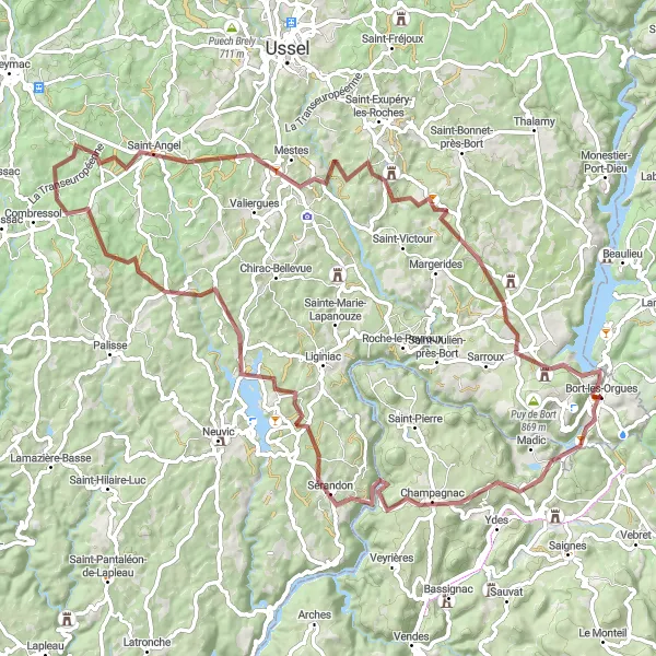 Miniature de la carte de l'inspiration cycliste "Les chemins de traverse" dans la Limousin, France. Générée par le planificateur d'itinéraire cycliste Tarmacs.app