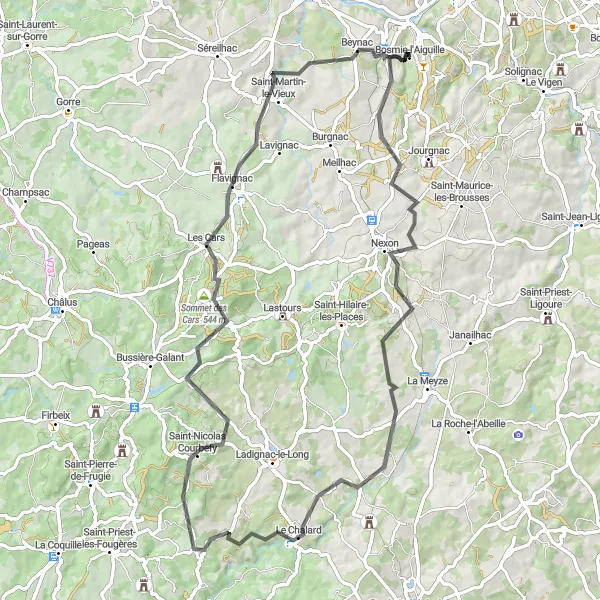 Map miniature of "The Nexon Adventure" cycling inspiration in Limousin, France. Generated by Tarmacs.app cycling route planner