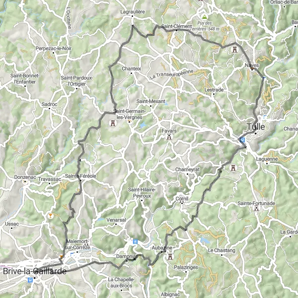 Map miniature of "Countryside Escape" cycling inspiration in Limousin, France. Generated by Tarmacs.app cycling route planner