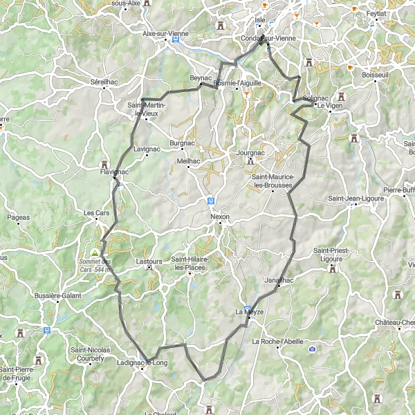 Map miniature of "Island Tour" cycling inspiration in Limousin, France. Generated by Tarmacs.app cycling route planner