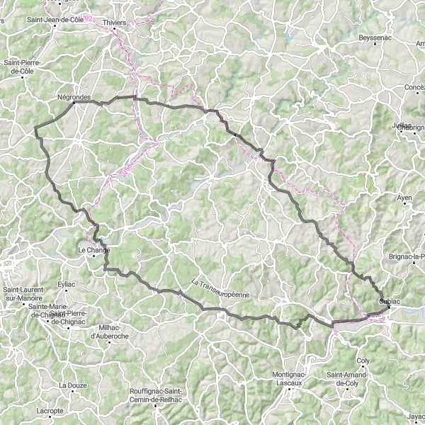 Map miniature of "Le Lardin Epic Ride" cycling inspiration in Limousin, France. Generated by Tarmacs.app cycling route planner