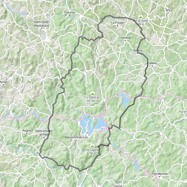 Map miniature of "Eymoutiers Discovery" cycling inspiration in Limousin, France. Generated by Tarmacs.app cycling route planner