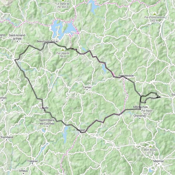 Map miniature of "The Limousin Adventure" cycling inspiration in Limousin, France. Generated by Tarmacs.app cycling route planner