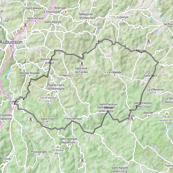 Map miniature of "Cycling Through Stunning Landscapes of Limousin" cycling inspiration in Limousin, France. Generated by Tarmacs.app cycling route planner