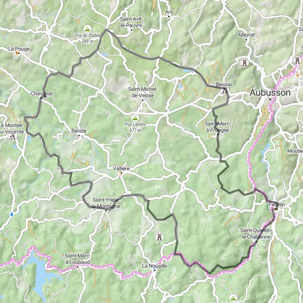 Map miniature of "Felletin - Saint Quentin-la-Chabanne" cycling inspiration in Limousin, France. Generated by Tarmacs.app cycling route planner