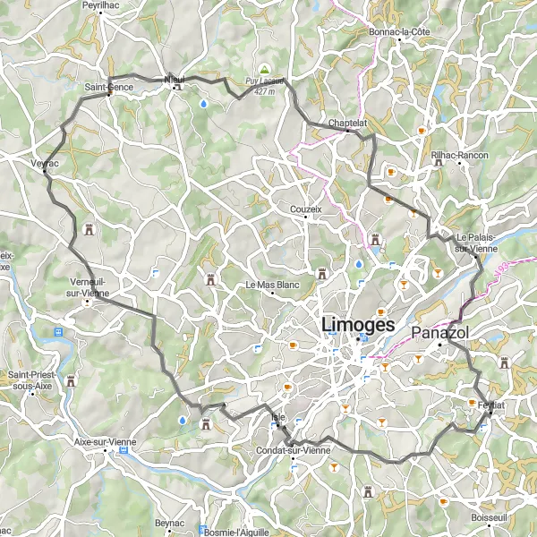 Map miniature of "The Isle Loop" cycling inspiration in Limousin, France. Generated by Tarmacs.app cycling route planner