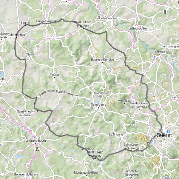 Miniature de la carte de l'inspiration cycliste "Le Maupuy et la Gartempe" dans la Limousin, France. Générée par le planificateur d'itinéraire cycliste Tarmacs.app