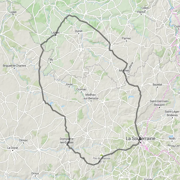 Map miniature of "The Serene Circuit" cycling inspiration in Limousin, France. Generated by Tarmacs.app cycling route planner