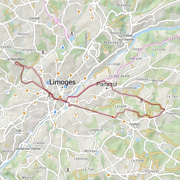 Map miniature of "The Montjovis Adventure" cycling inspiration in Limousin, France. Generated by Tarmacs.app cycling route planner