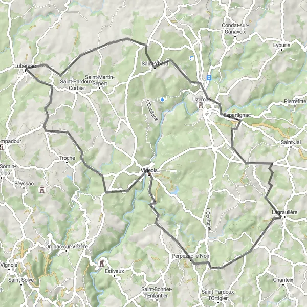 Map miniature of "Countryside Charm" cycling inspiration in Limousin, France. Generated by Tarmacs.app cycling route planner