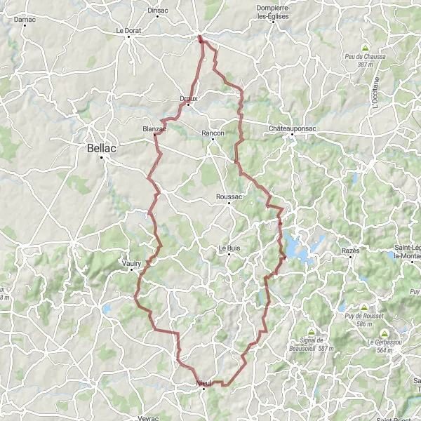 Map miniature of "Gravel Adventure" cycling inspiration in Limousin, France. Generated by Tarmacs.app cycling route planner