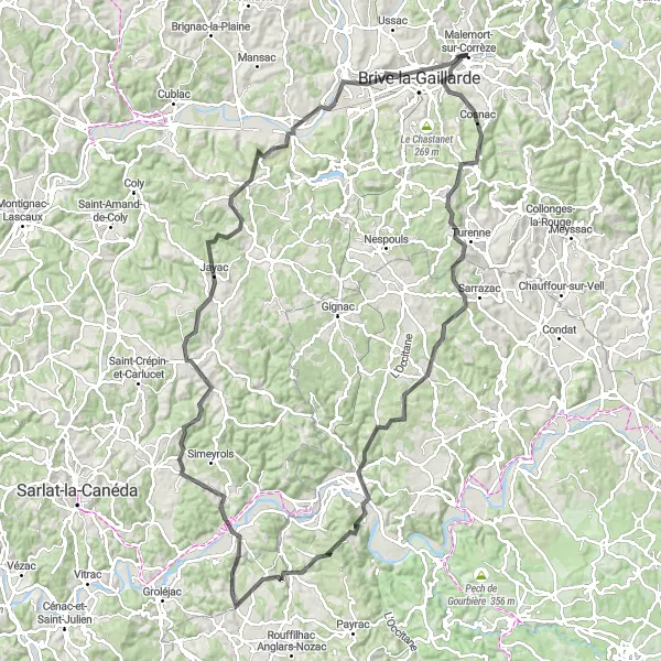 Map miniature of "Limousin Discovery" cycling inspiration in Limousin, France. Generated by Tarmacs.app cycling route planner