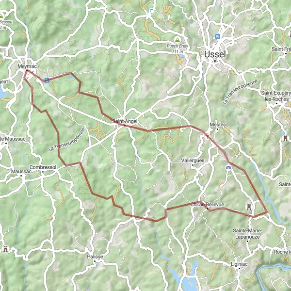 Miniature de la carte de l'inspiration cycliste "Boucle du Plateau de Millevaches" dans la Limousin, France. Générée par le planificateur d'itinéraire cycliste Tarmacs.app