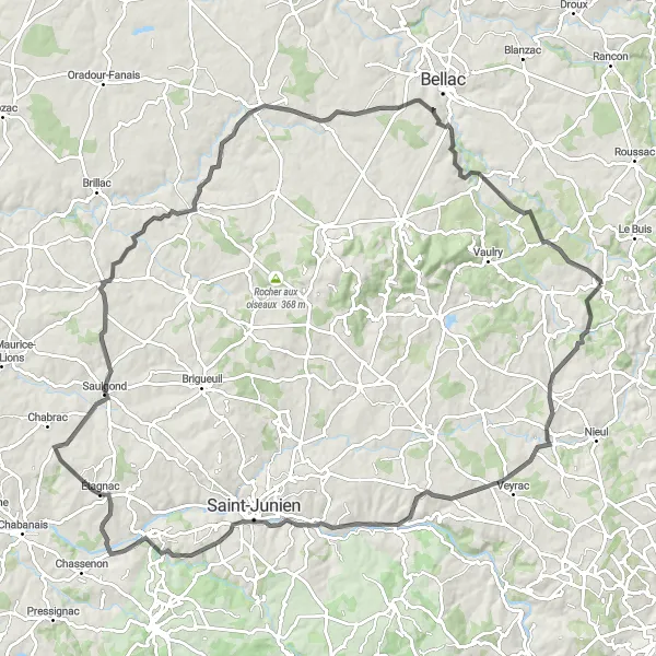 Map miniature of "The Limousin Loop" cycling inspiration in Limousin, France. Generated by Tarmacs.app cycling route planner