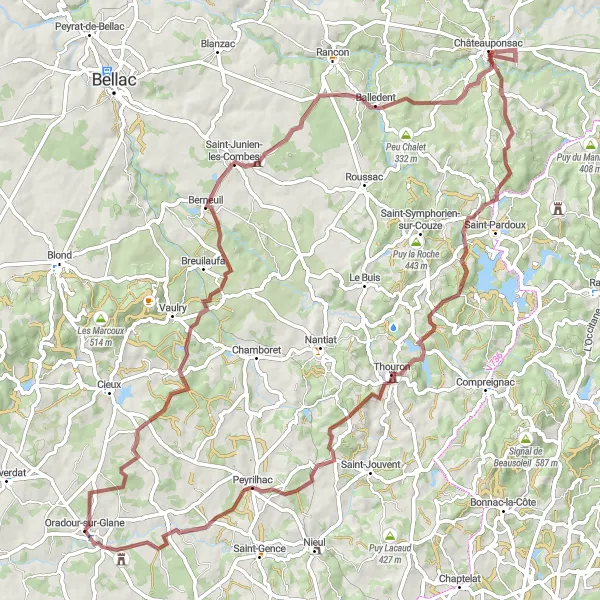 Map miniature of "Mystical Landscapes" cycling inspiration in Limousin, France. Generated by Tarmacs.app cycling route planner