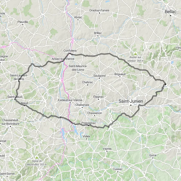 Map miniature of "Limousin Heritage" cycling inspiration in Limousin, France. Generated by Tarmacs.app cycling route planner