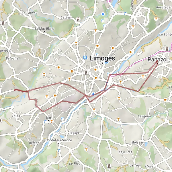 Map miniature of "Short and Sweet Gravel Escape" cycling inspiration in Limousin, France. Generated by Tarmacs.app cycling route planner