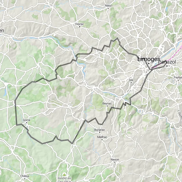 Map miniature of "Discovering the Enchanting Vienne River" cycling inspiration in Limousin, France. Generated by Tarmacs.app cycling route planner