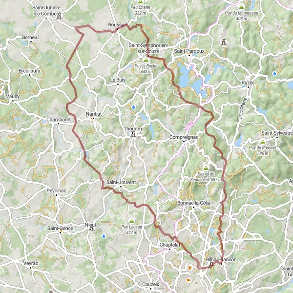 Map miniature of "Valley Tour" cycling inspiration in Limousin, France. Generated by Tarmacs.app cycling route planner