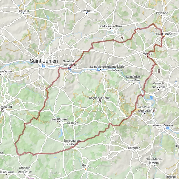 Map miniature of "Veyrac Loop" cycling inspiration in Limousin, France. Generated by Tarmacs.app cycling route planner