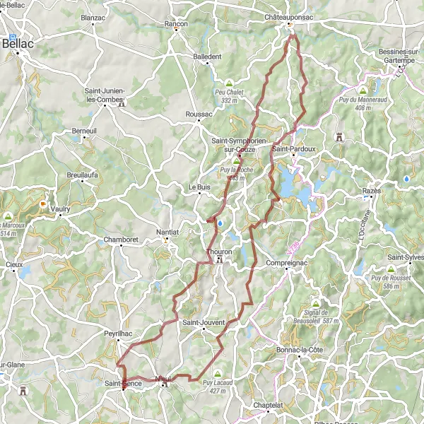 Map miniature of "Historic Limousin Trail" cycling inspiration in Limousin, France. Generated by Tarmacs.app cycling route planner