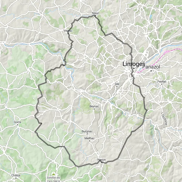 Miniature de la carte de l'inspiration cycliste "Escapade Nature et Patrimoine" dans la Limousin, France. Générée par le planificateur d'itinéraire cycliste Tarmacs.app